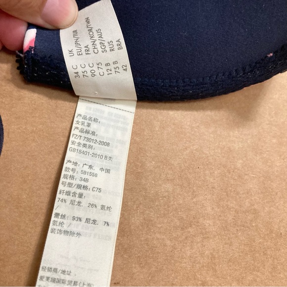 GILLY HICKS Floral Flowers Padded Push up Plunge Bra Navy Blue Pink Orange 34b - Picture 12 of 15